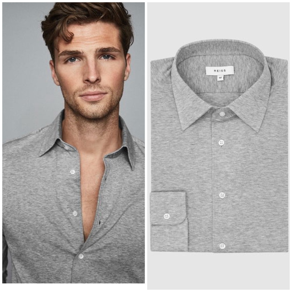 Reiss Men's Heather Gray Casual Button-Down Shirt